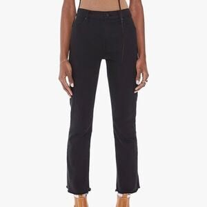 MOTHER Rascal Ankle Fray in Pitch Black Straight Leg Pockets Womens Jeans 28